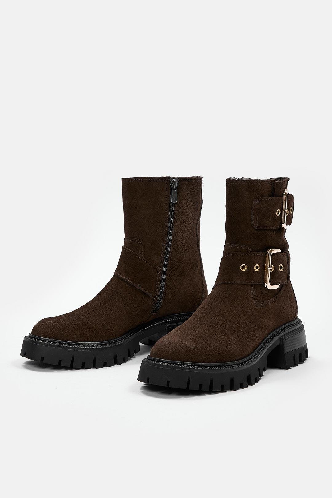 Johan Kahve Süet Hakiki Deri Kadın Bot