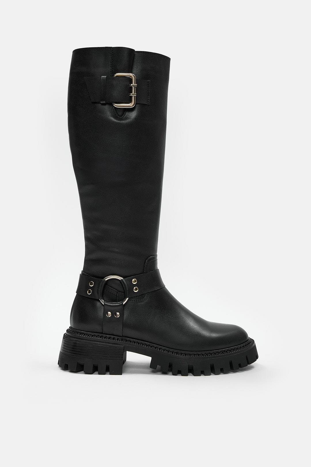 Johanna Siyah Hakiki Deri Kadın Çizme