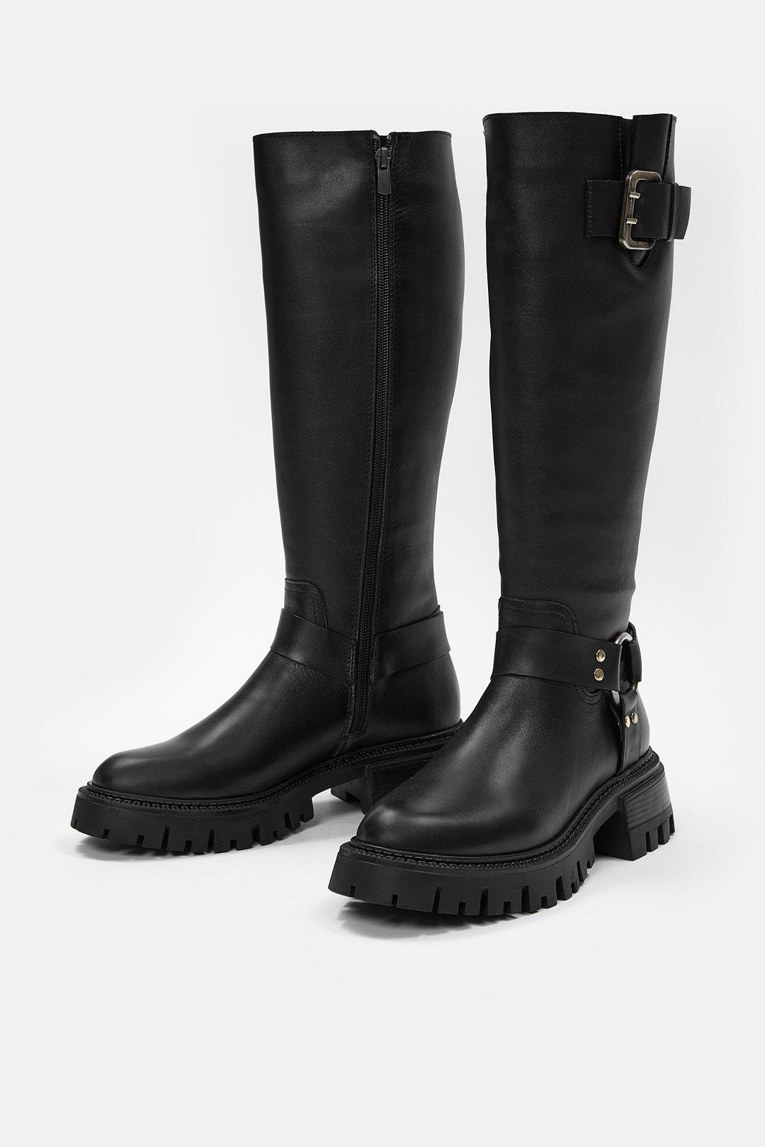 Johanna Siyah Hakiki Deri Kadın Çizme