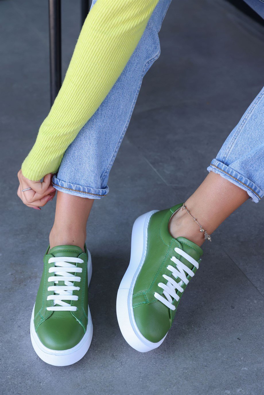 Джулия Женские Зеленые Кроссовки из Натуральной Кожи 