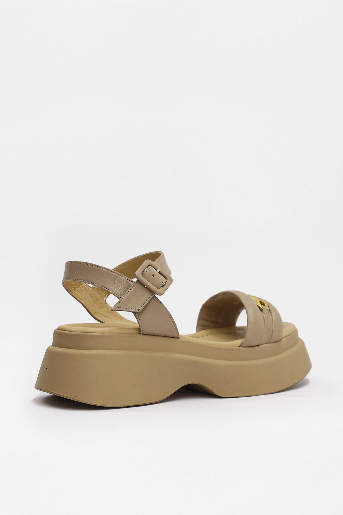 Julicka Nude Hakiki Deri Kalın Tabanlı Kadın Sandalet