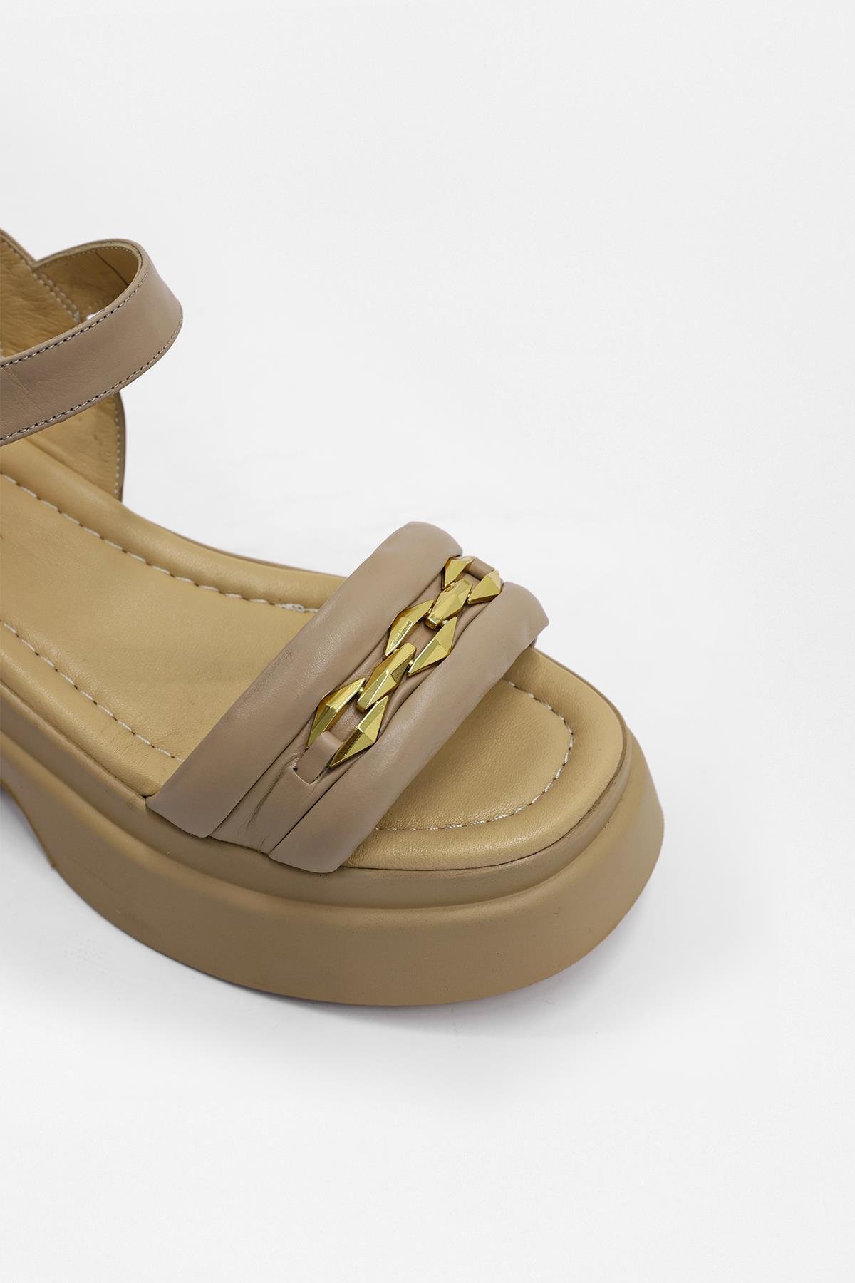 Julicka Nude Hakiki Deri Kalın Tabanlı Kadın Sandalet