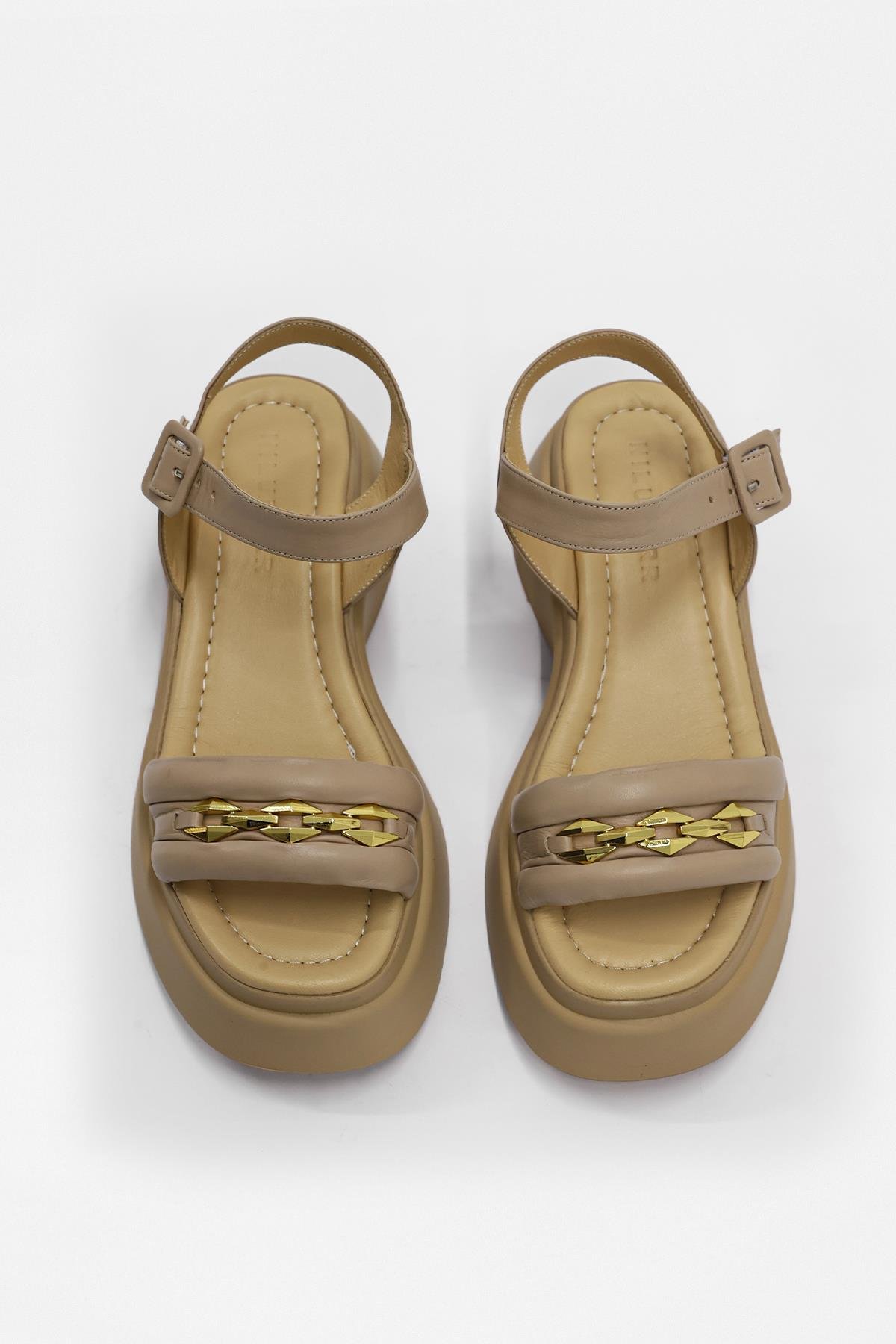 Julicka Nude Hakiki Deri Kalın Tabanlı Kadın Sandalet