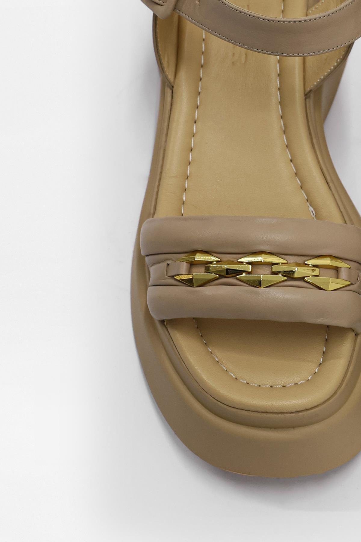 Julicka Nude Hakiki Deri Kalın Tabanlı Kadın Sandalet