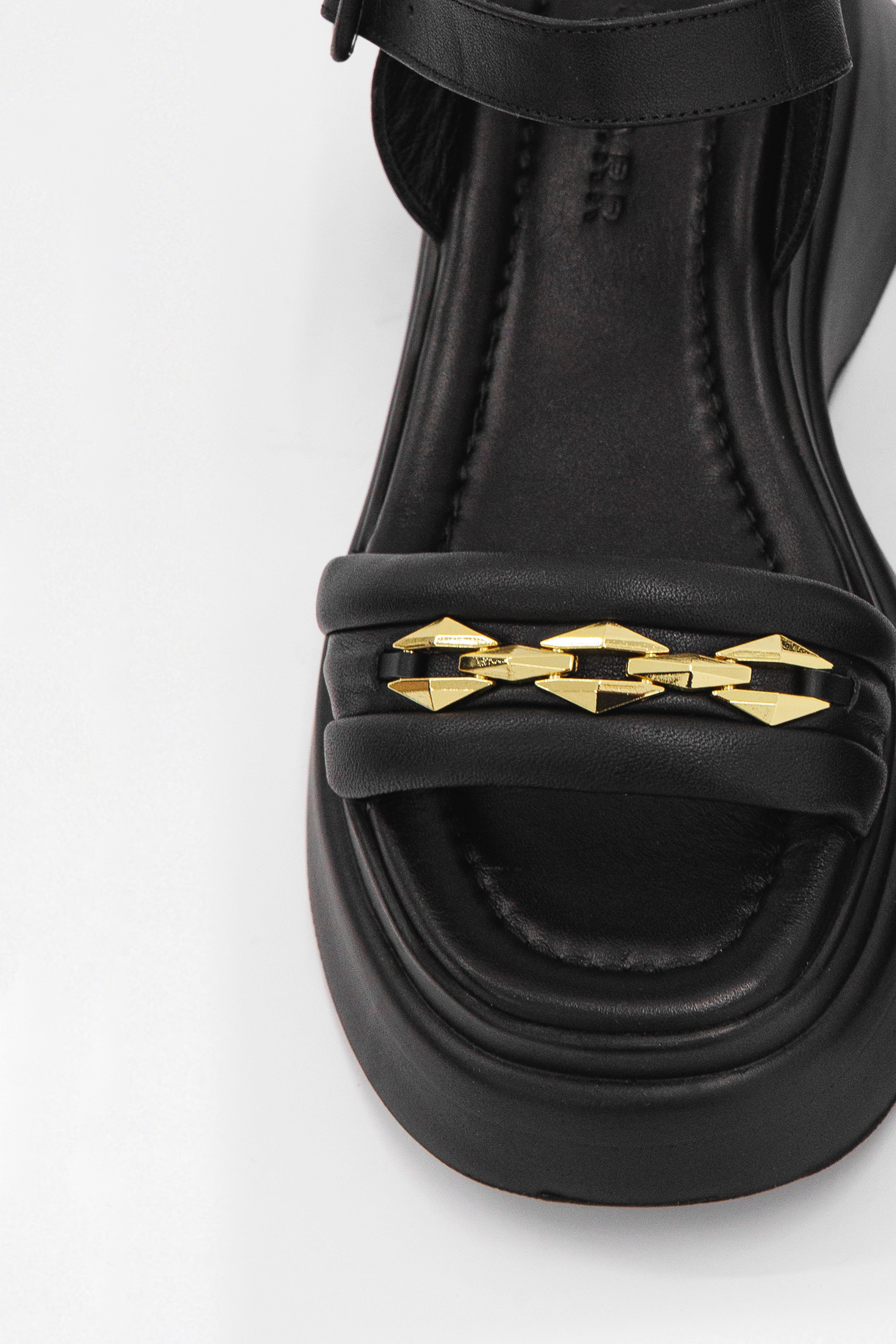 Julicka Siyah Hakiki Deri Kalın Tabanlı Kadın Sandalet