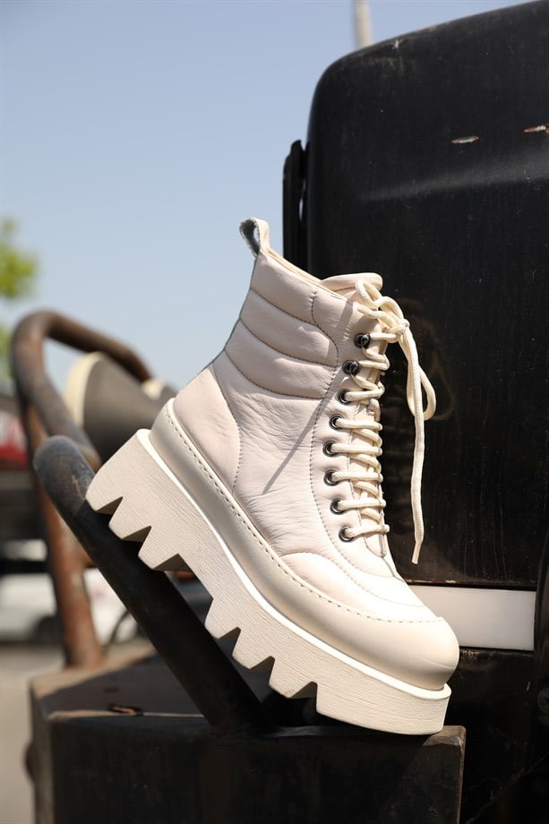 Just Bej Hakiki Deri Kalın Tabanlı Kadın Bot