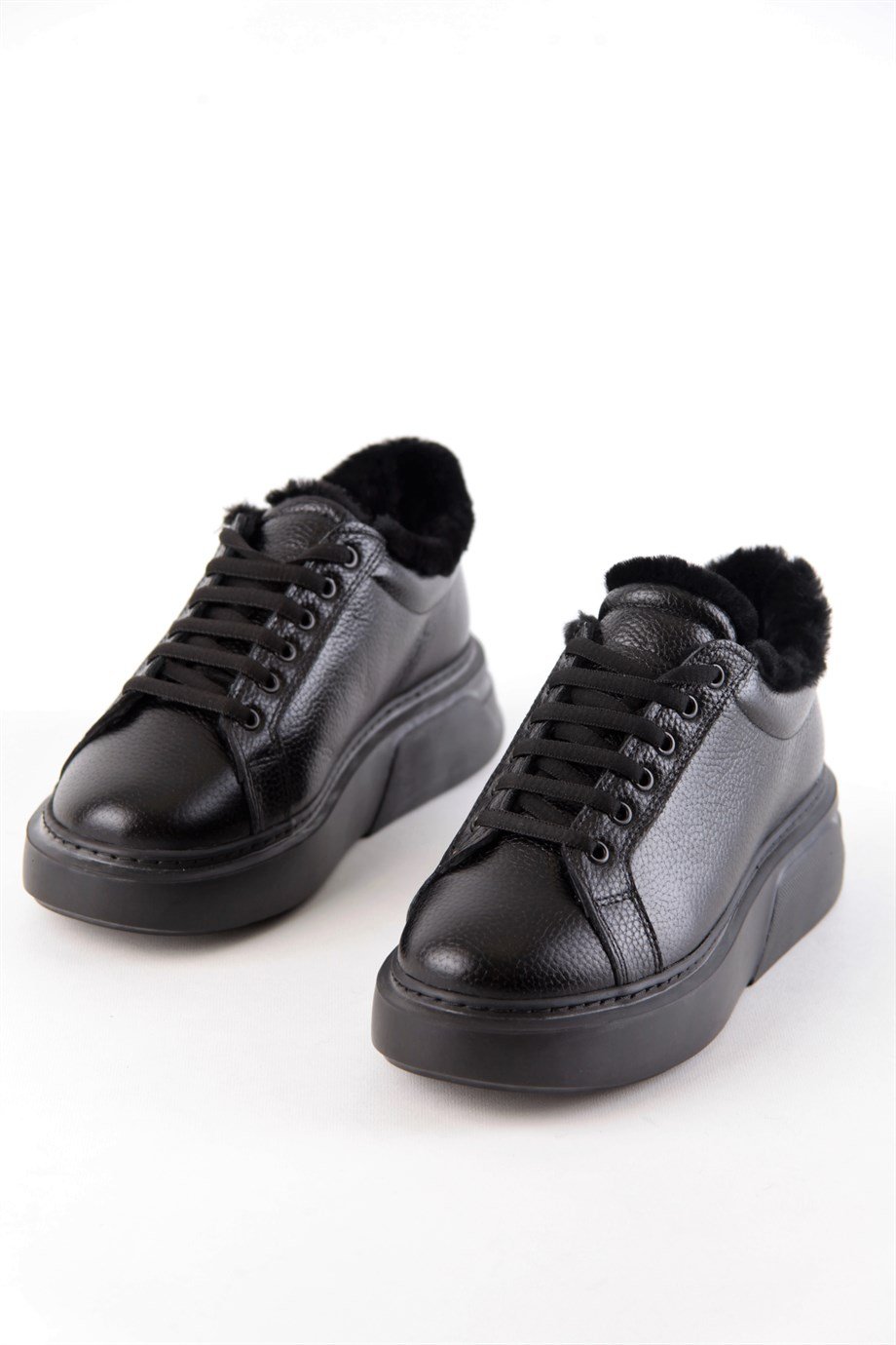 Kate Siyah Hakiki Deri İçi Kürklü Kadın Sneaker