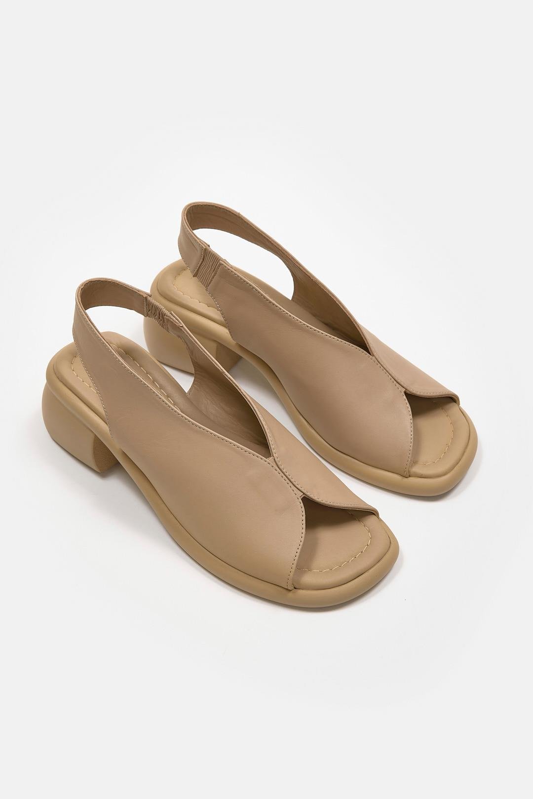 Katia Nude Hakiki Deri Kısa Topuklu Kadın Sandalet