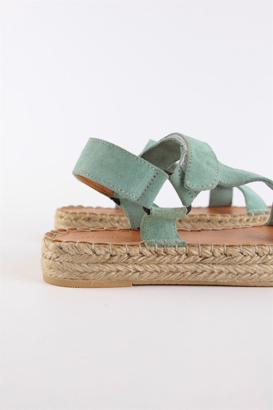 Kelly Mint Yeşil Süet Hakiki Deri Kadın Espadril Sandalet