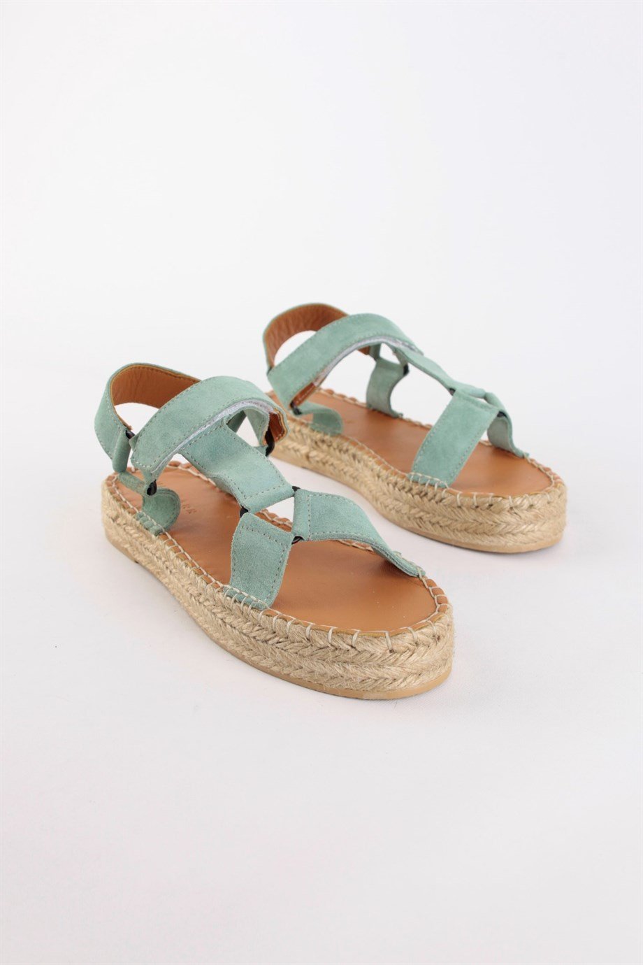 Kelly Mint Yeşil Süet Hakiki Deri Kadın Espadril Sandalet