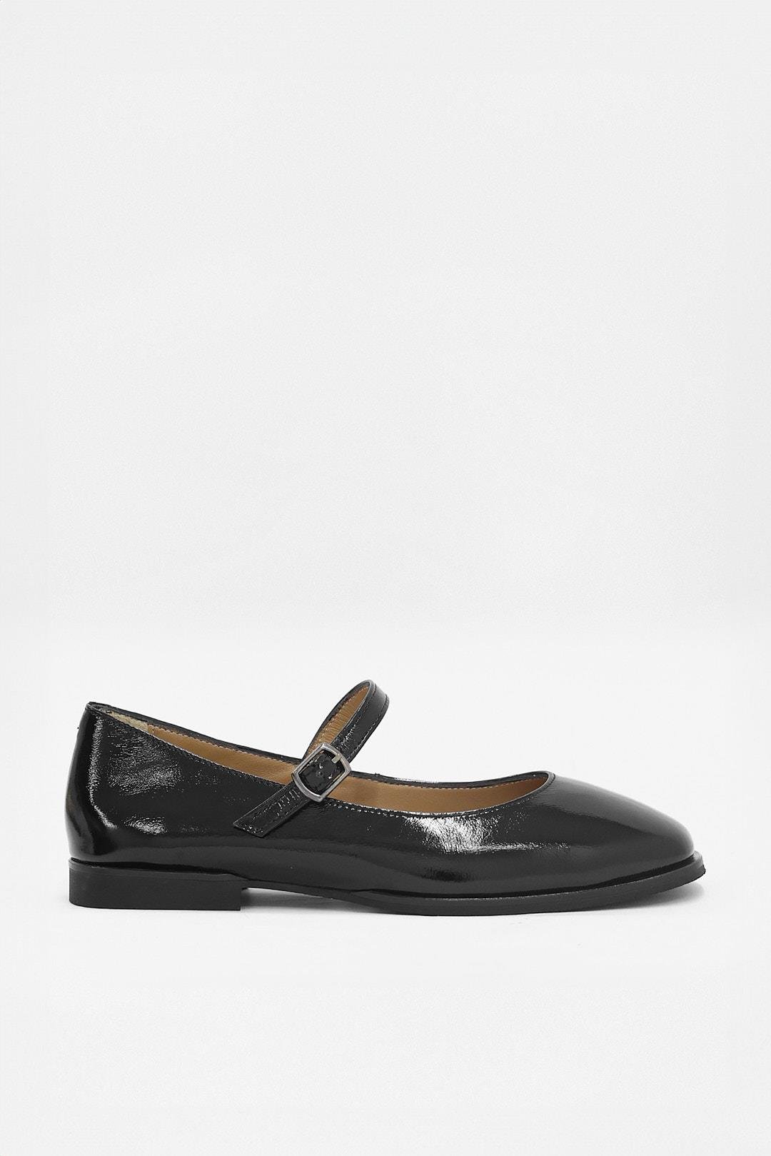 Kendely Black Patent Genuine Leather Women's Ballerinas