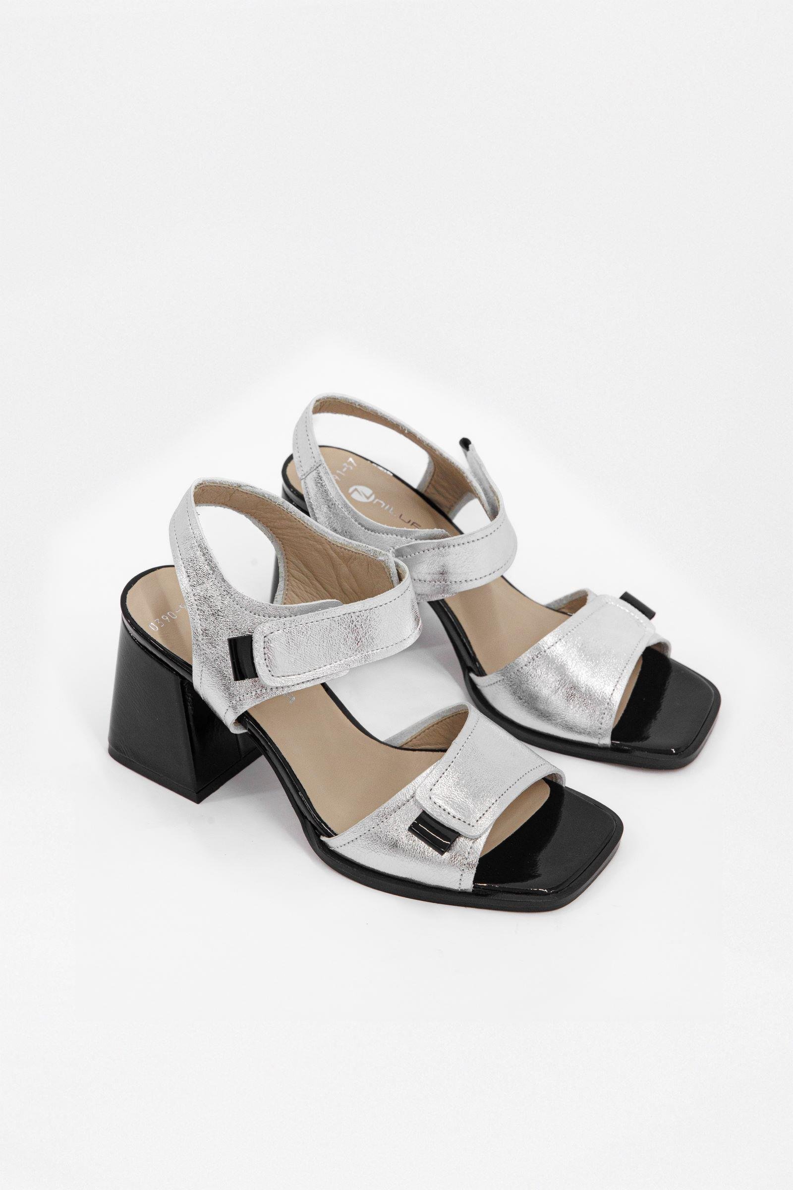 Kerry Gümüş Hakiki Deri Bantlı Topuklu Sandalet