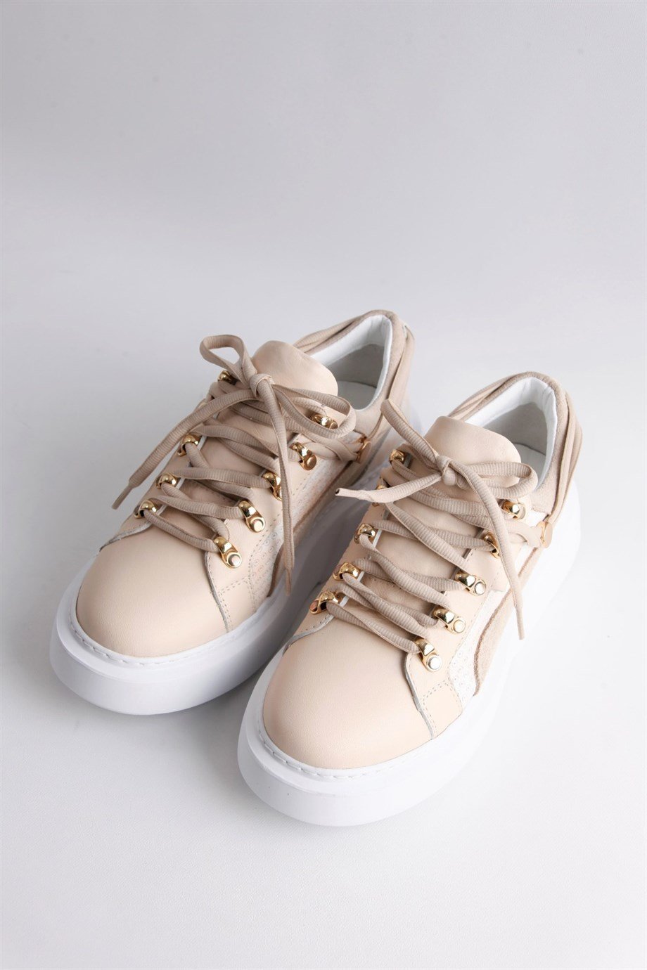 Kiera Bej Deri Kalın Tabanlı Kadın Sneakers