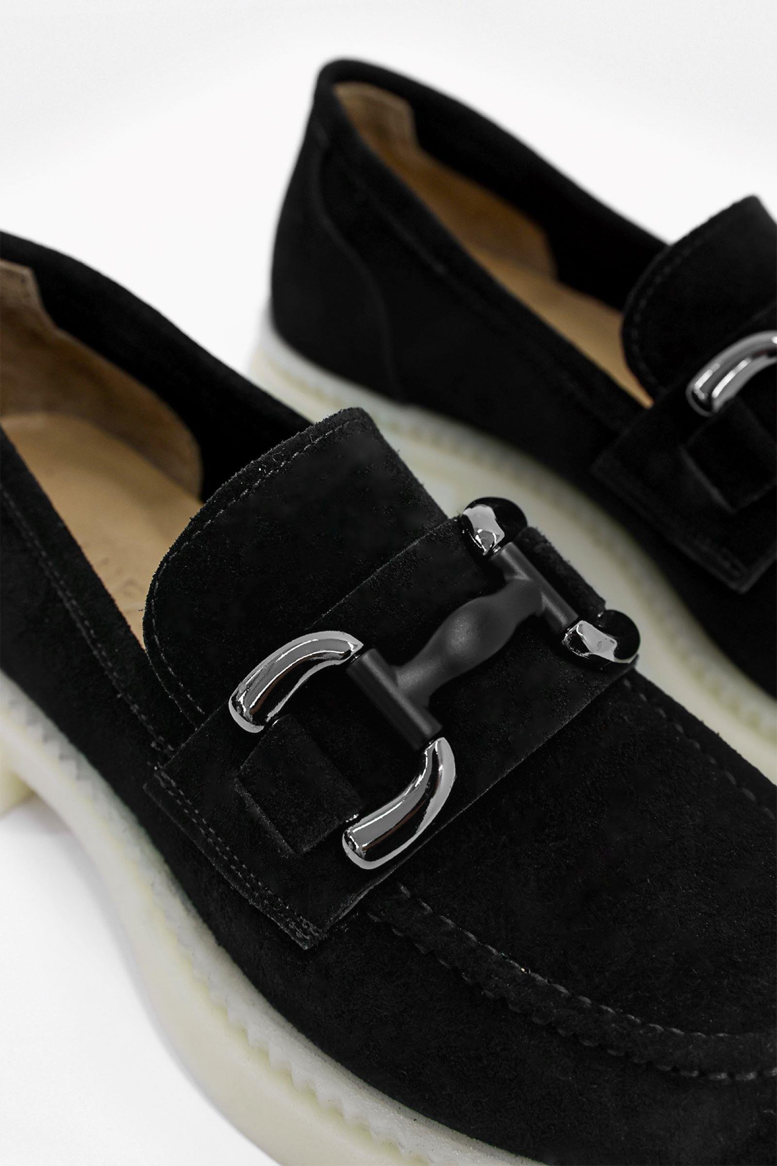 Klein Siyah Süet Hakiki Deri Kadın Loafer Ayakkabı