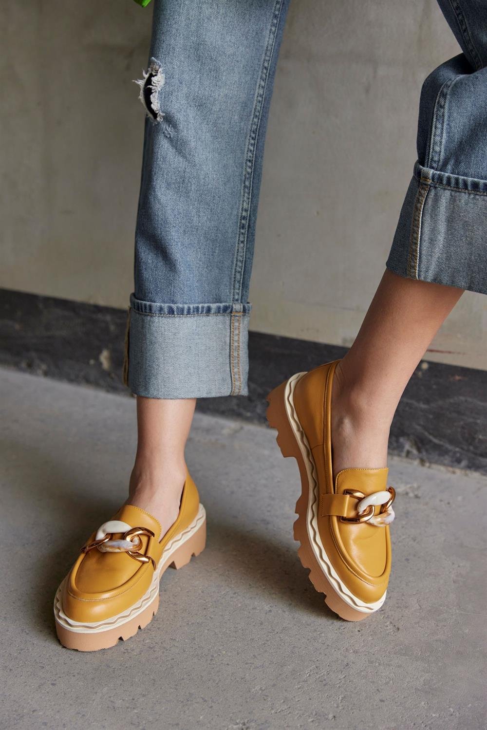 Ladonna Hardal Hakiki Deri Kadın Loafer