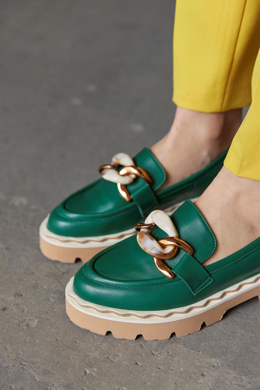 Ladonna Yeşil Hakiki Deri Kadın Loafer