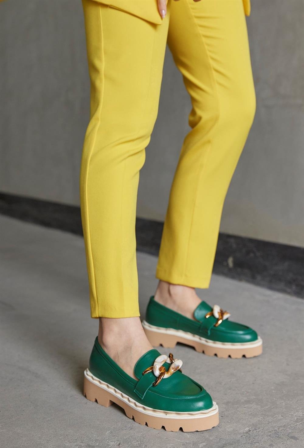 Ladonna Yeşil Hakiki Deri Kadın Loafer