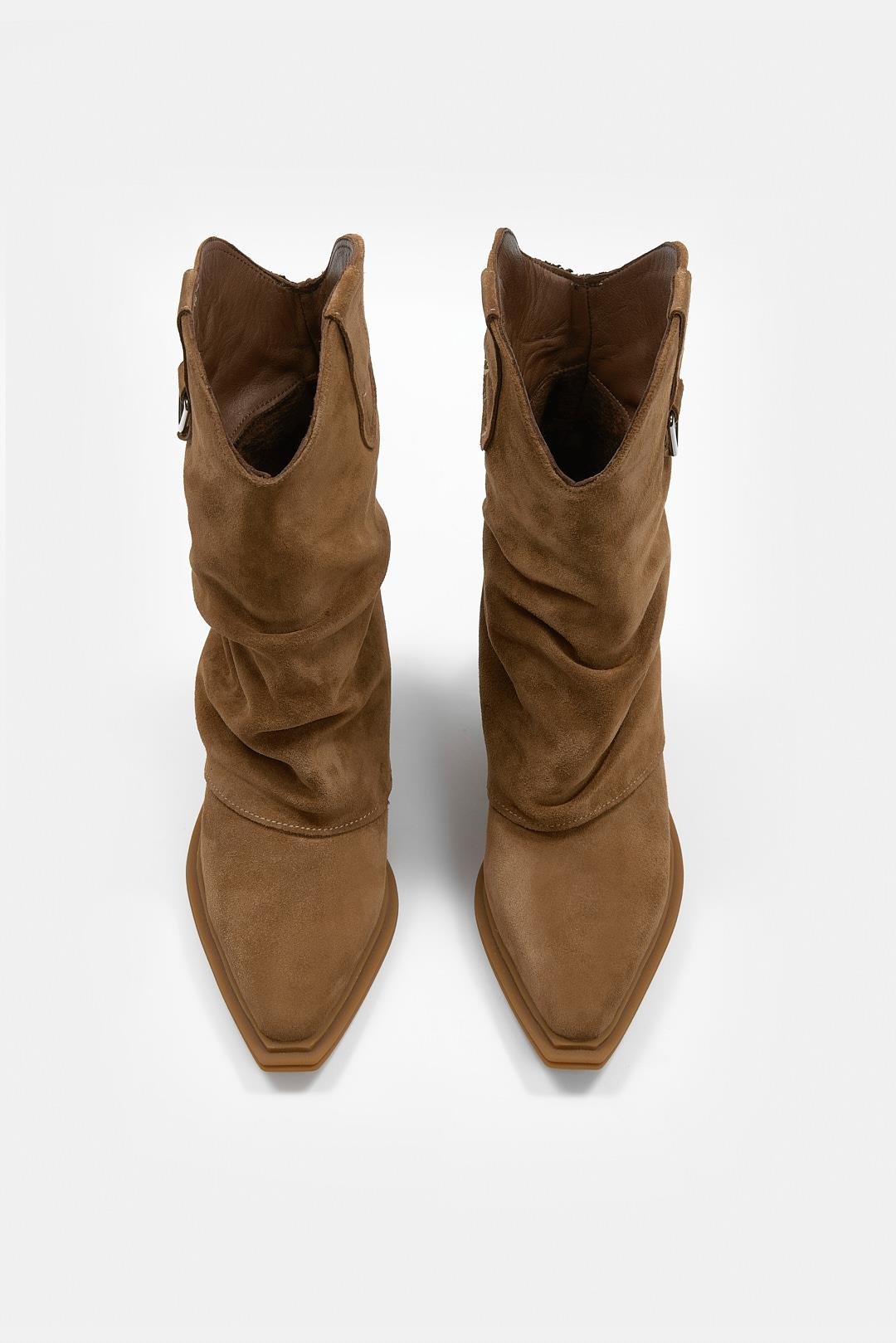 Lata Sigaro Süet Hakiki Deri Topuklu Bot