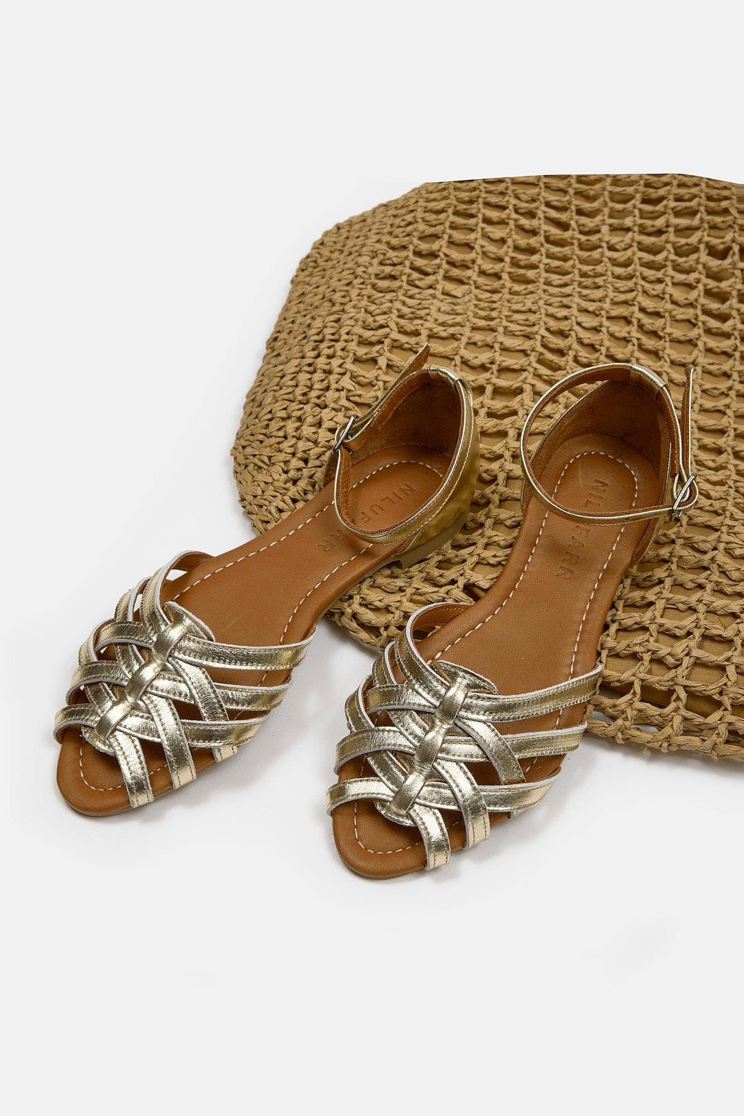 Leila Altın Hakiki Deri Kadın Sandalet