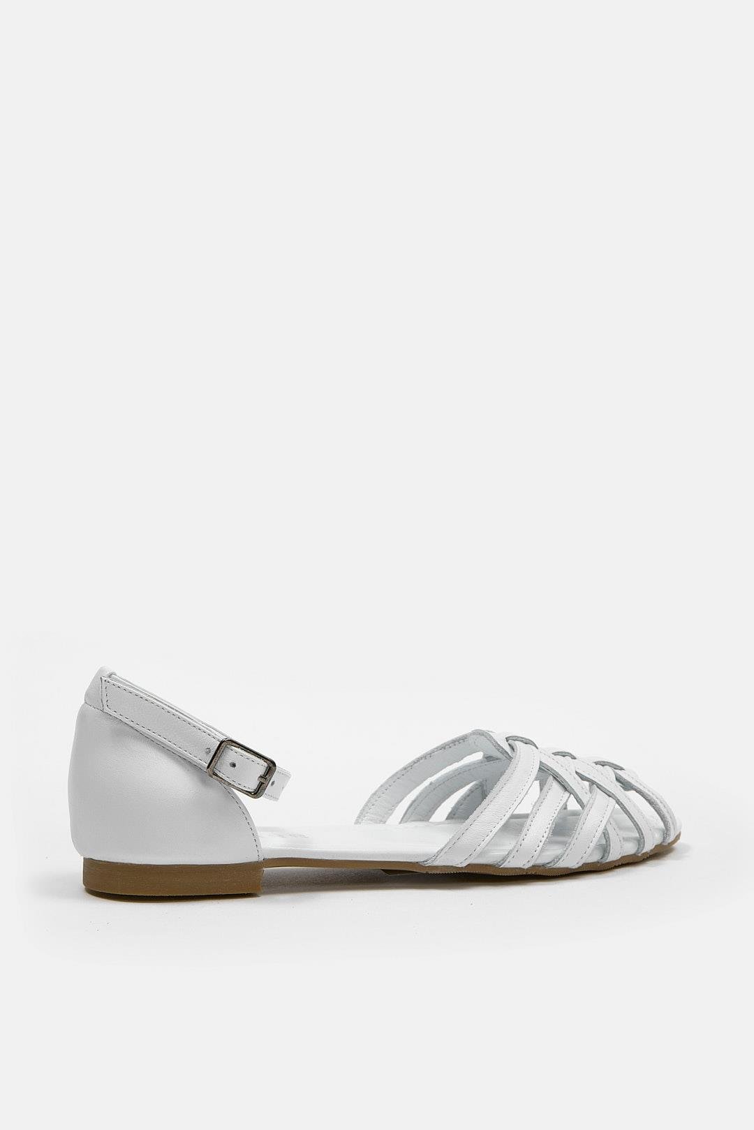Leila Beyaz Hakiki Deri Kadın Sandalet