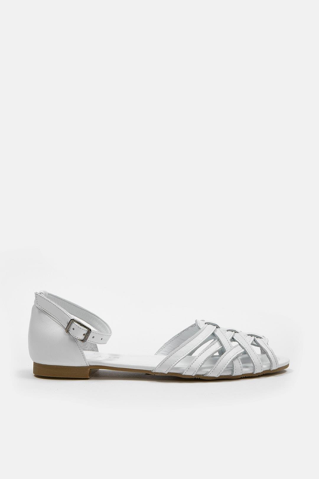 Leila Beyaz Hakiki Deri Kadın Sandalet