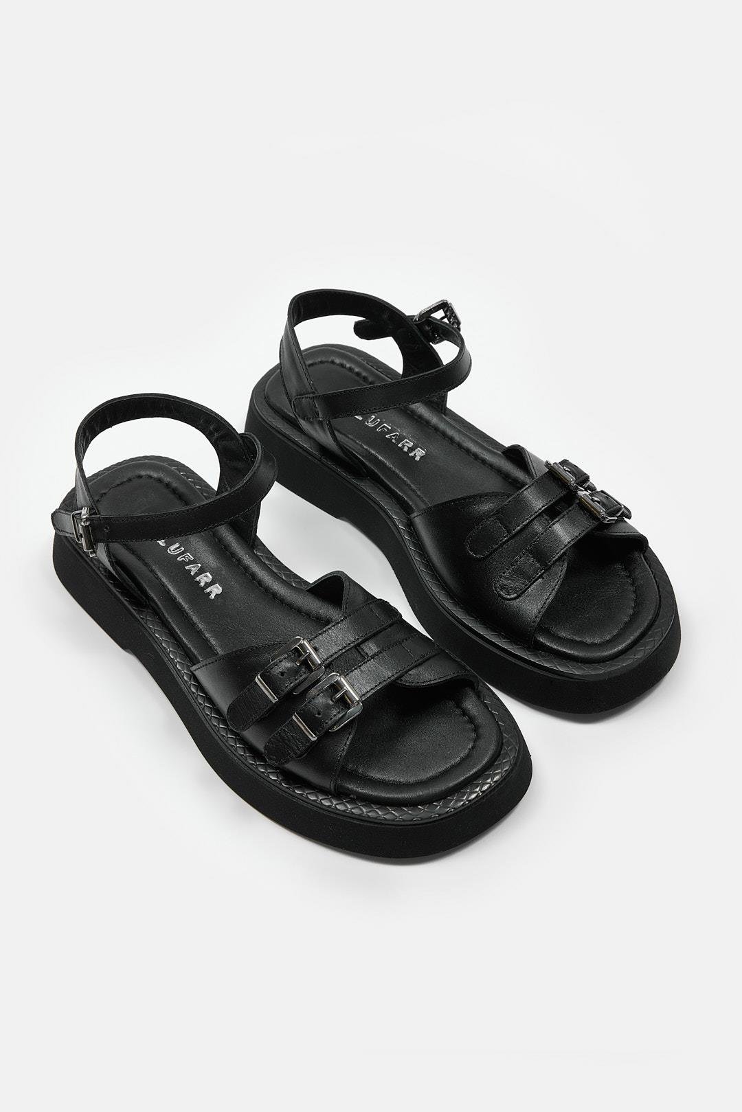 Leny Siyah Hakiki Deri Kadın Sandalet