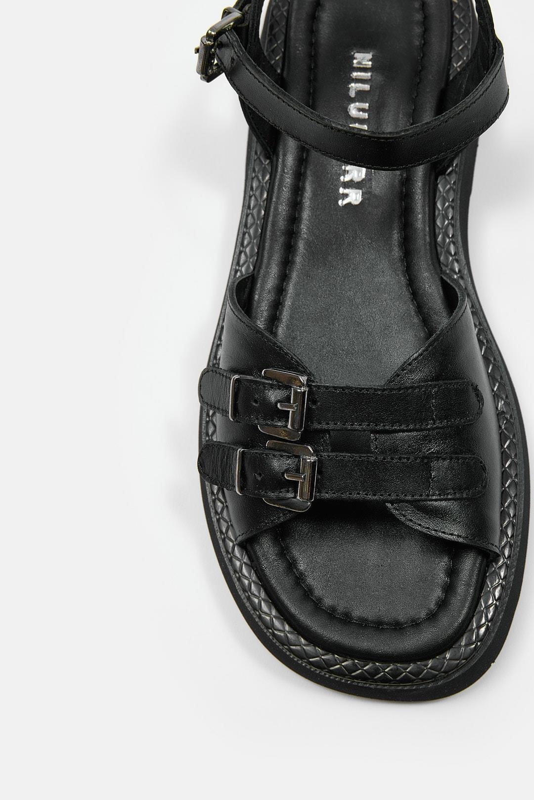 Leny Siyah Hakiki Deri Kadın Sandalet