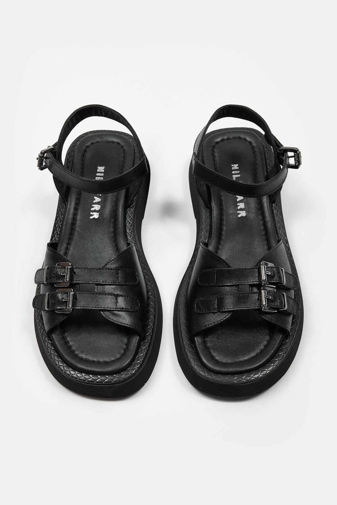 Leny Siyah Hakiki Deri Kadın Sandalet