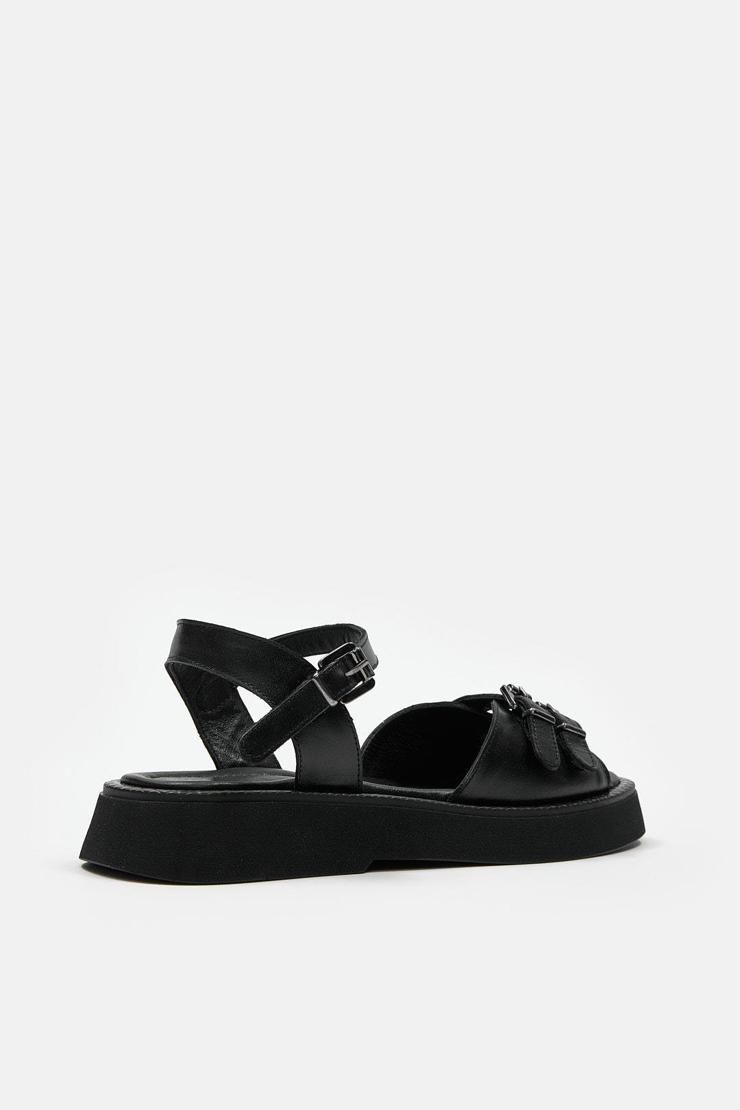 Leny Siyah Hakiki Deri Kadın Sandalet