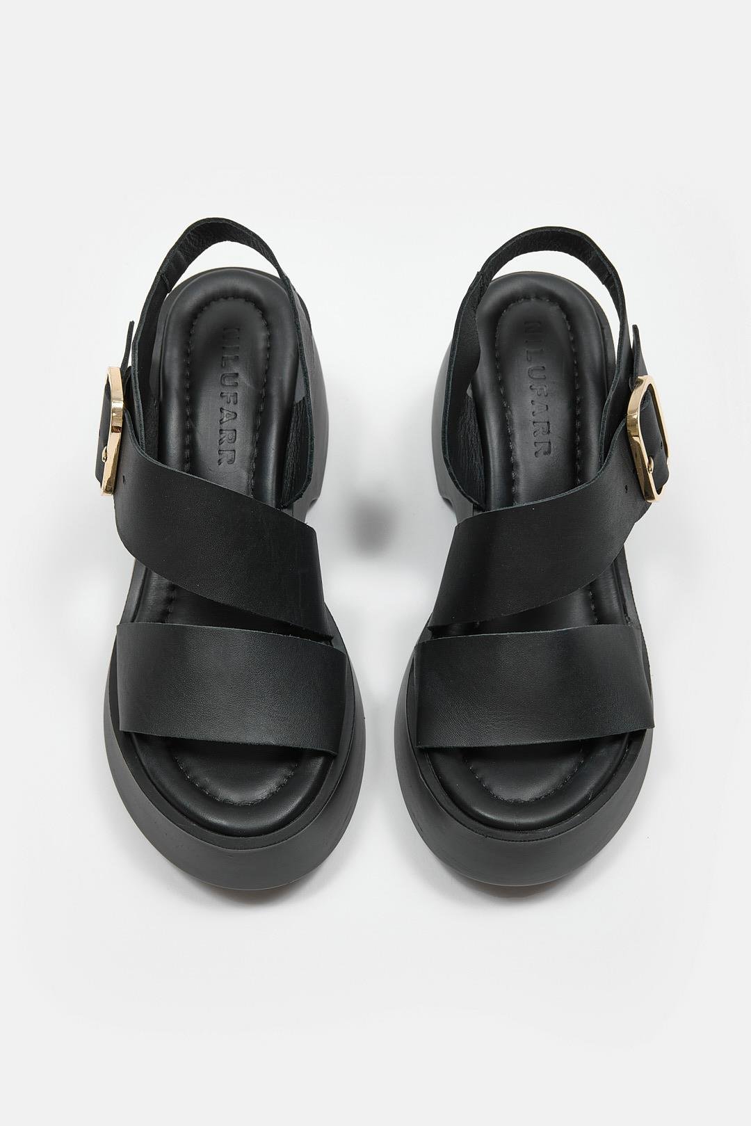 Leonie Siyah Hakiki Deri Topuklu Sandalet