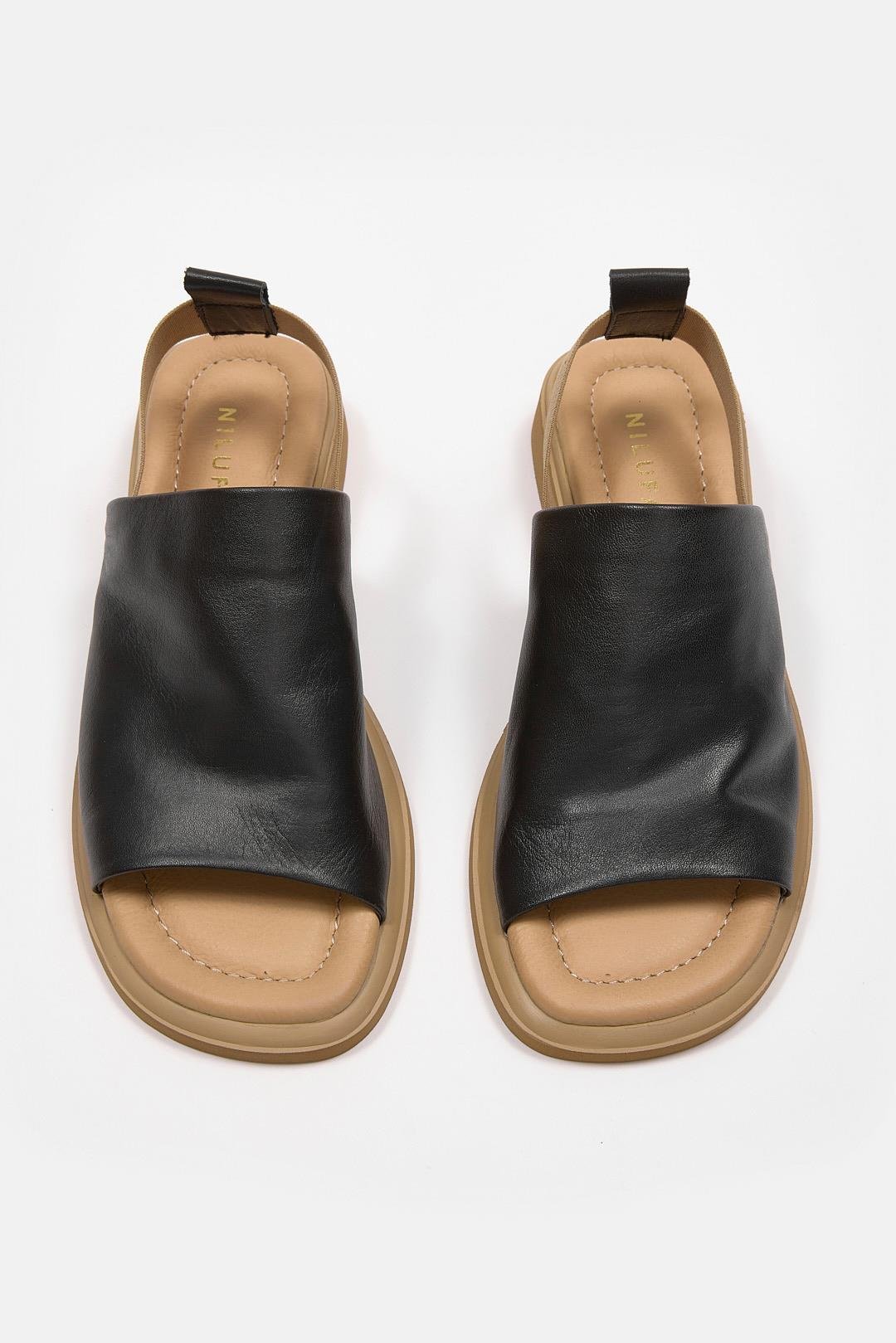 Leslie Siyah Hakiki Deri Kadın Sandalet