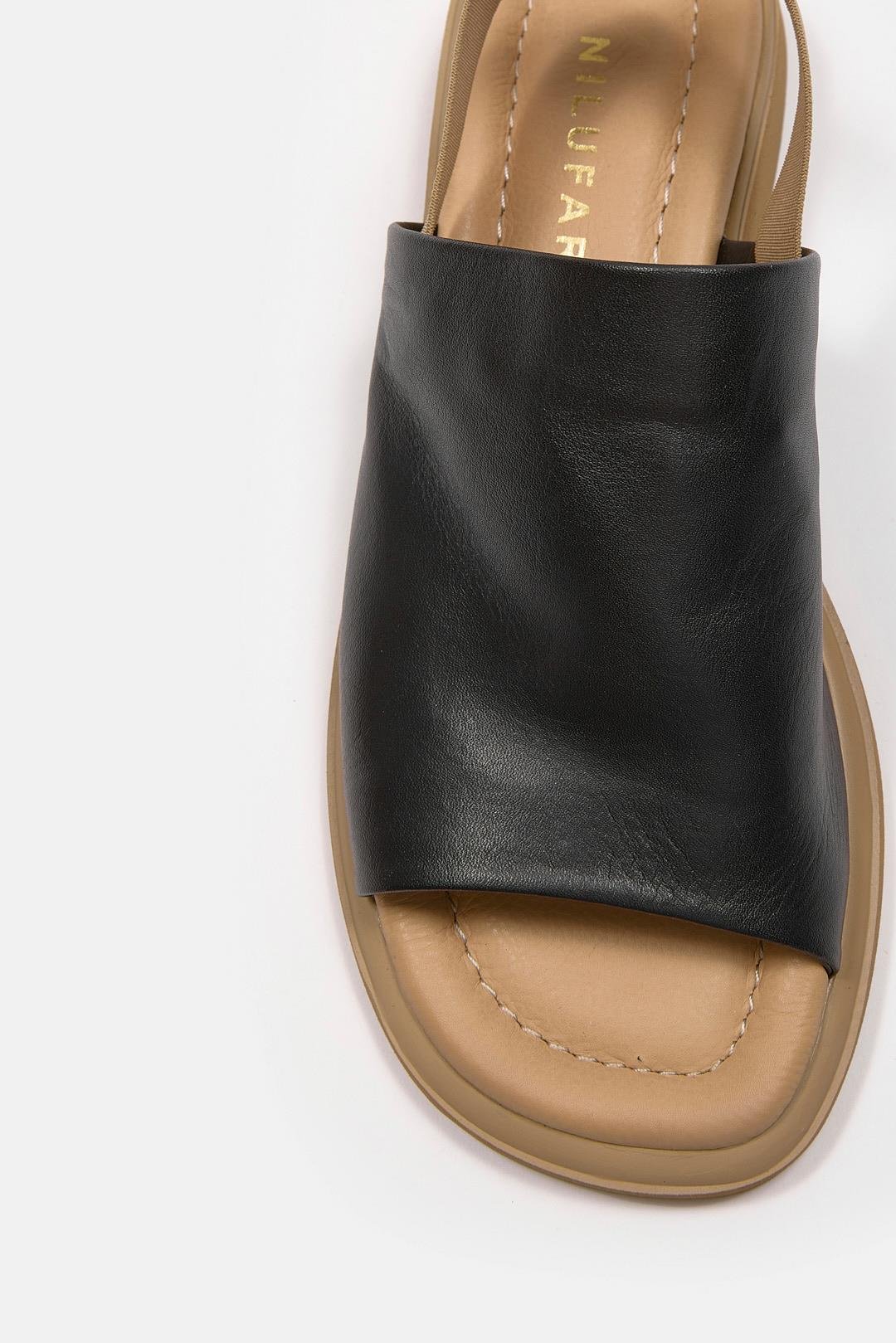 Leslie Siyah Hakiki Deri Kadın Sandalet