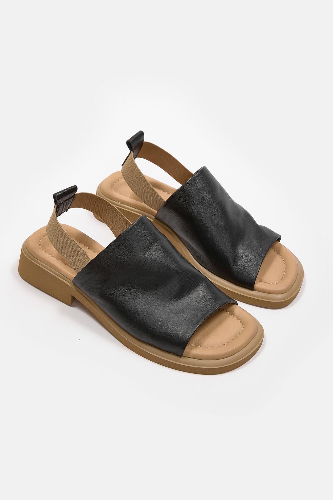 Leslie Siyah Hakiki Deri Kadın Sandalet