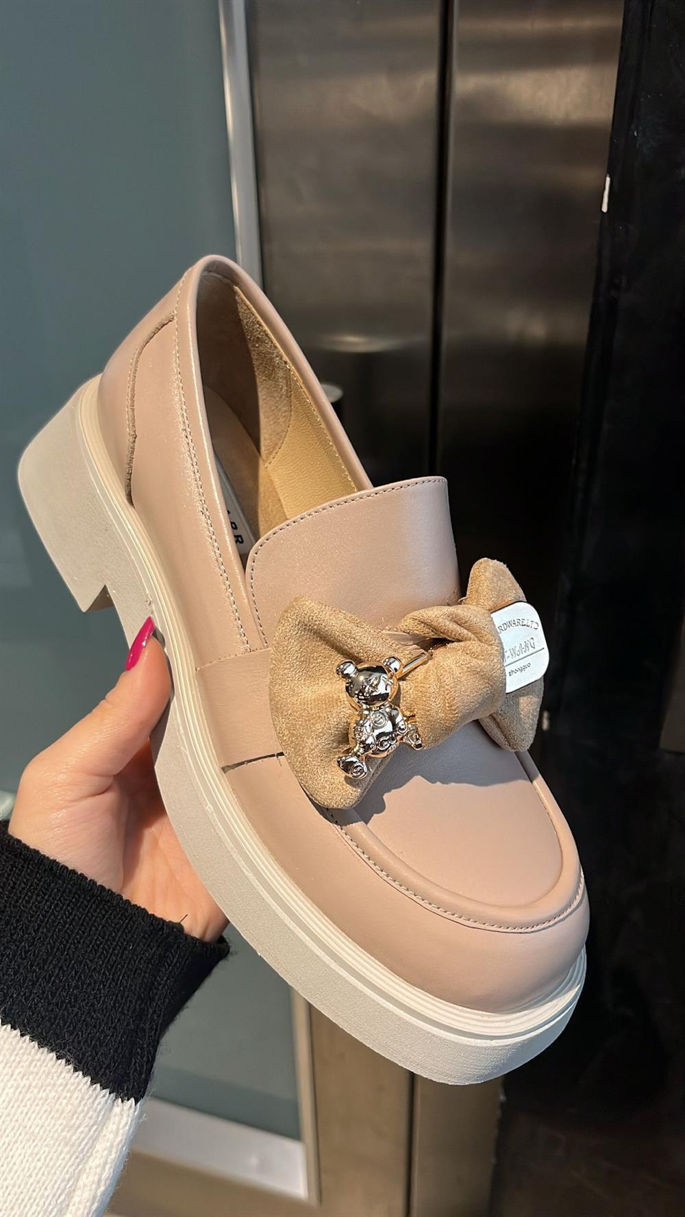 Little Teddy Bej Hakiki Deri Kadın Loafer