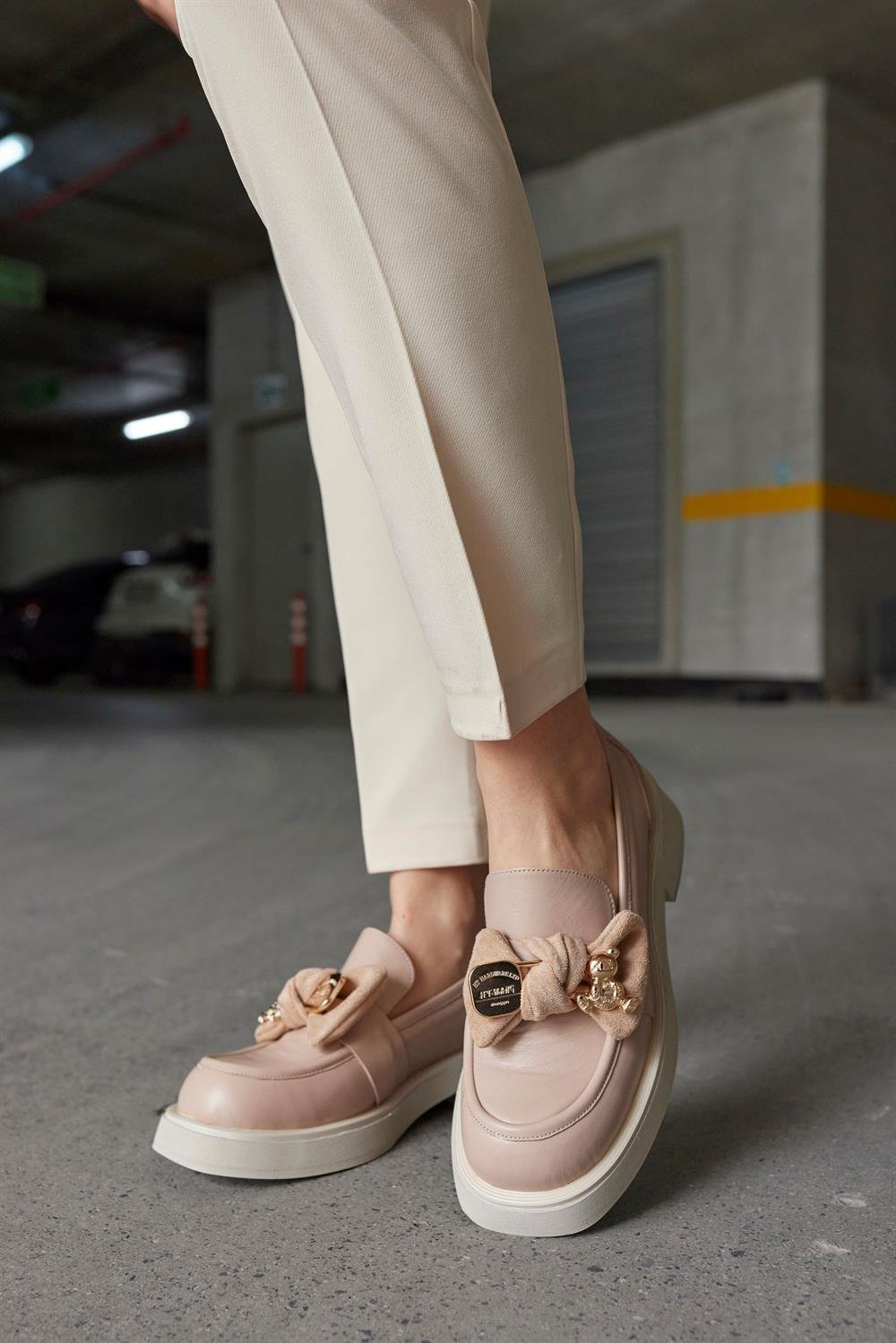 Little Teddy Bej Hakiki Deri Kadın Loafer