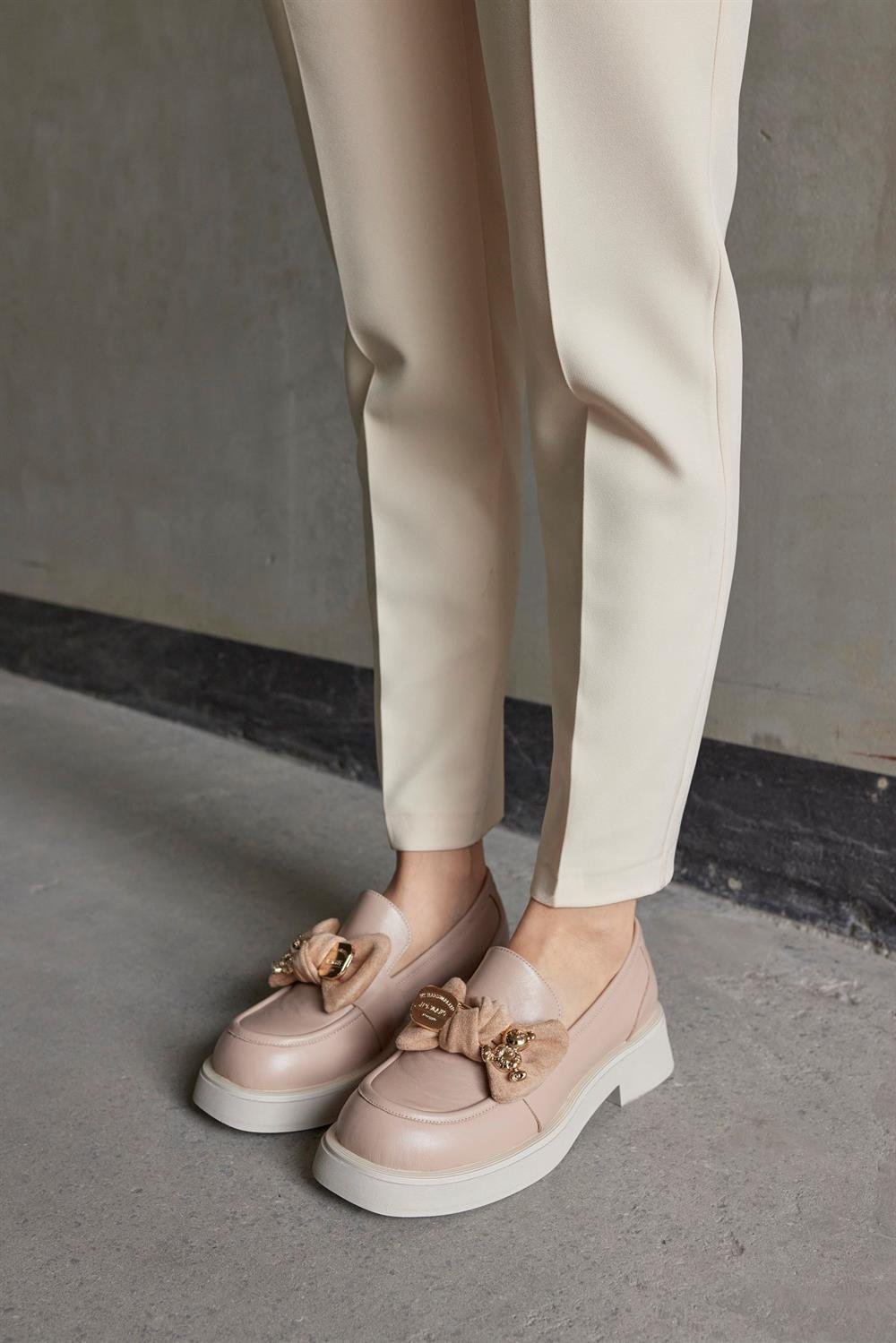 Little Teddy Bej Hakiki Deri Kadın Loafer