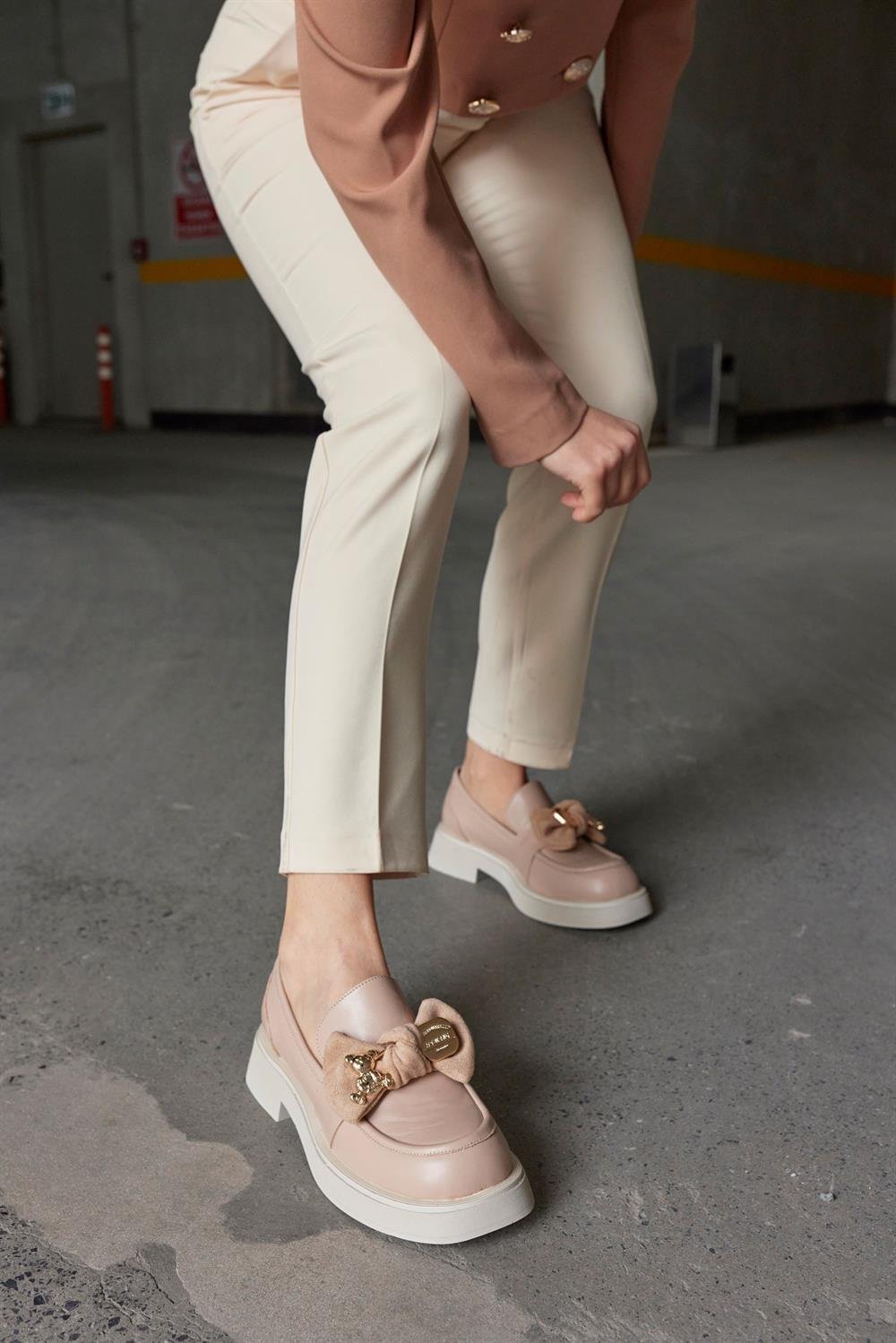 Little Teddy Bej Hakiki Deri Kadın Loafer