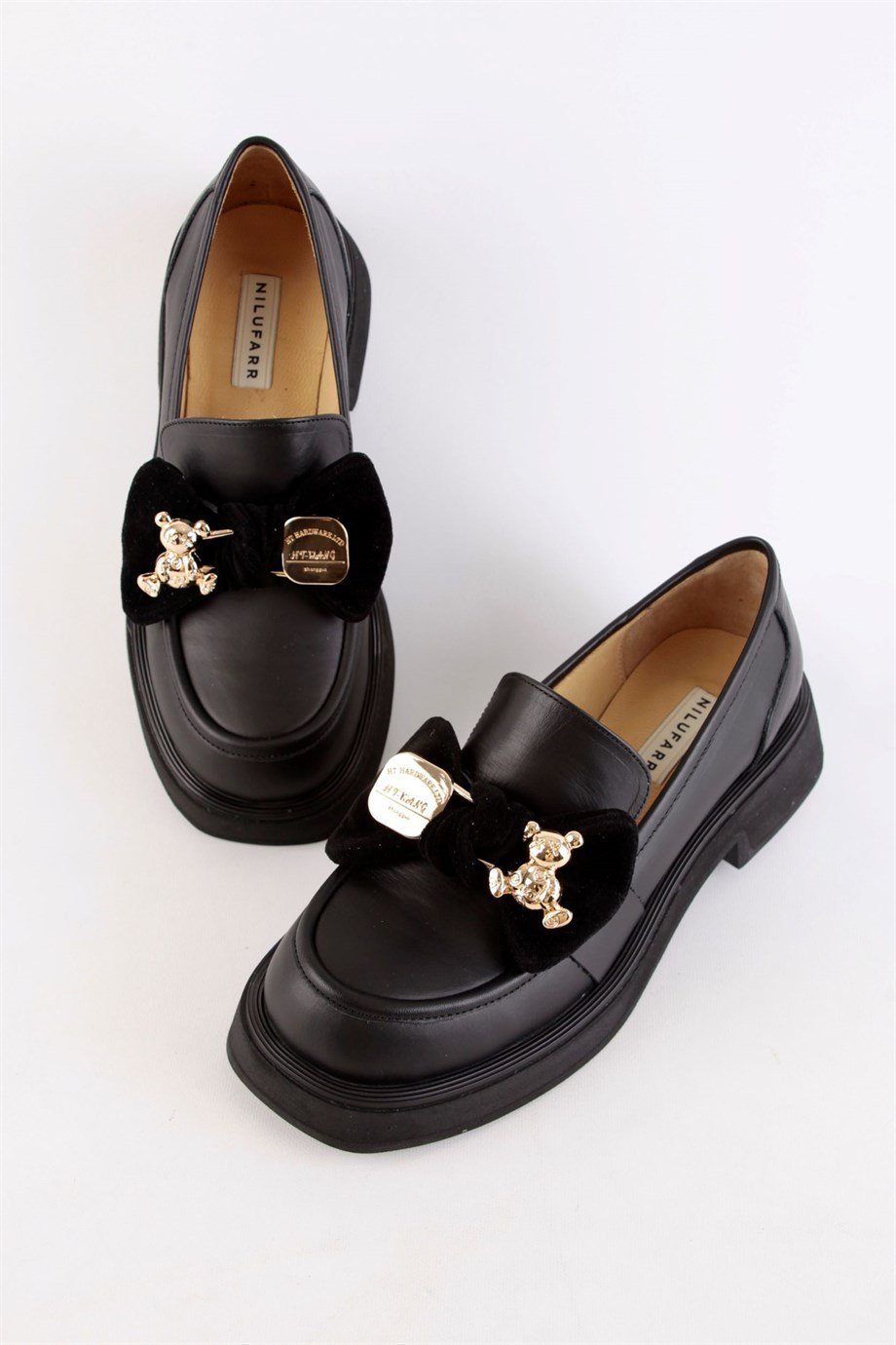 Little Teddy Siyah Hakiki Deri Kadın Loafer
