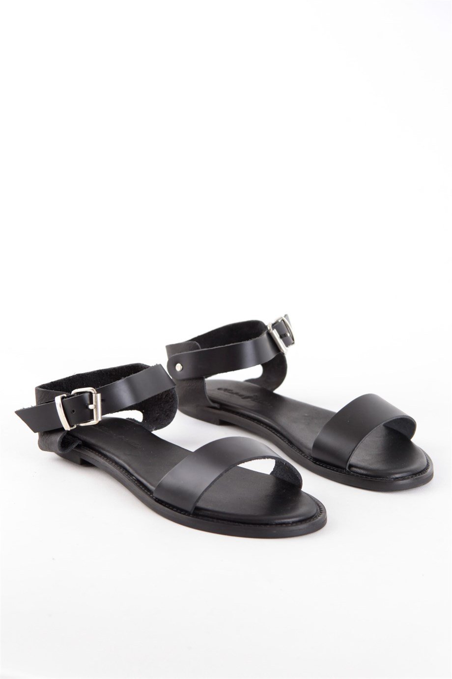 Lona Siyah Hakiki Deri Kadın Sandalet