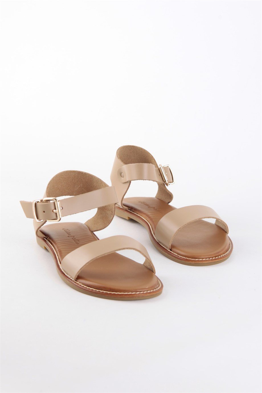 Lona Vizon Hakiki Deri Kadın Sandalet