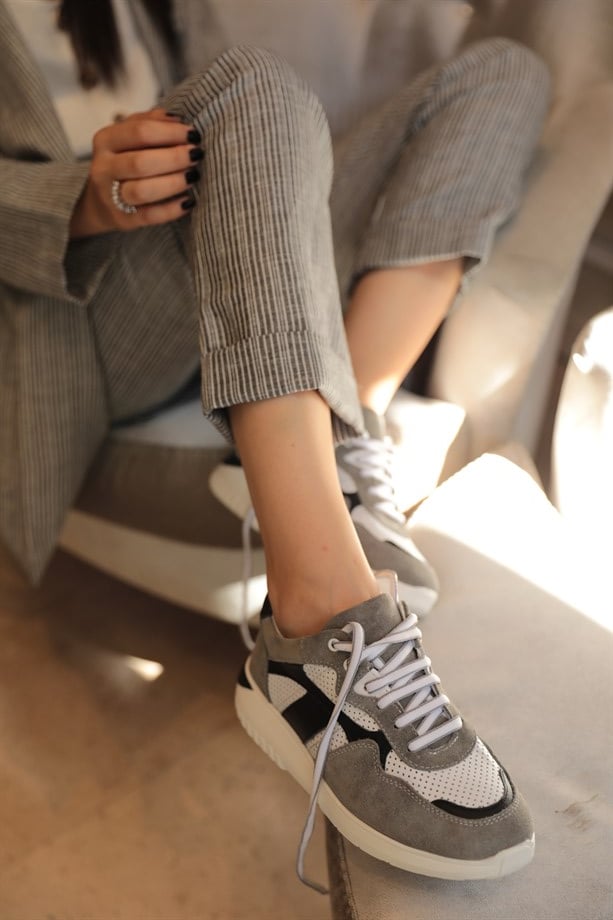 London Gri Süet Deri Kadın Sneakers