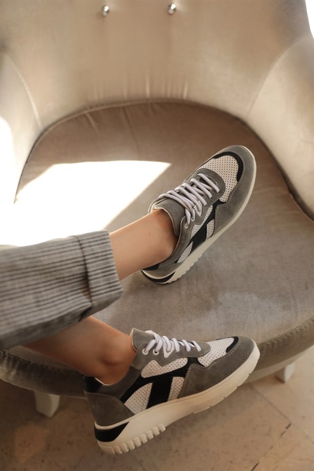 London Gri Süet Deri Kadın Sneakers