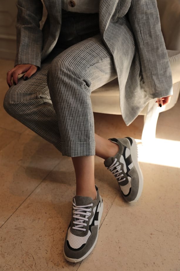 London Gri Süet Deri Kadın Sneakers