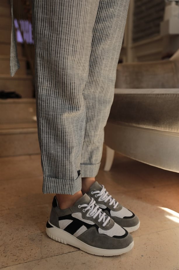 London Gri Süet Deri Kadın Sneakers