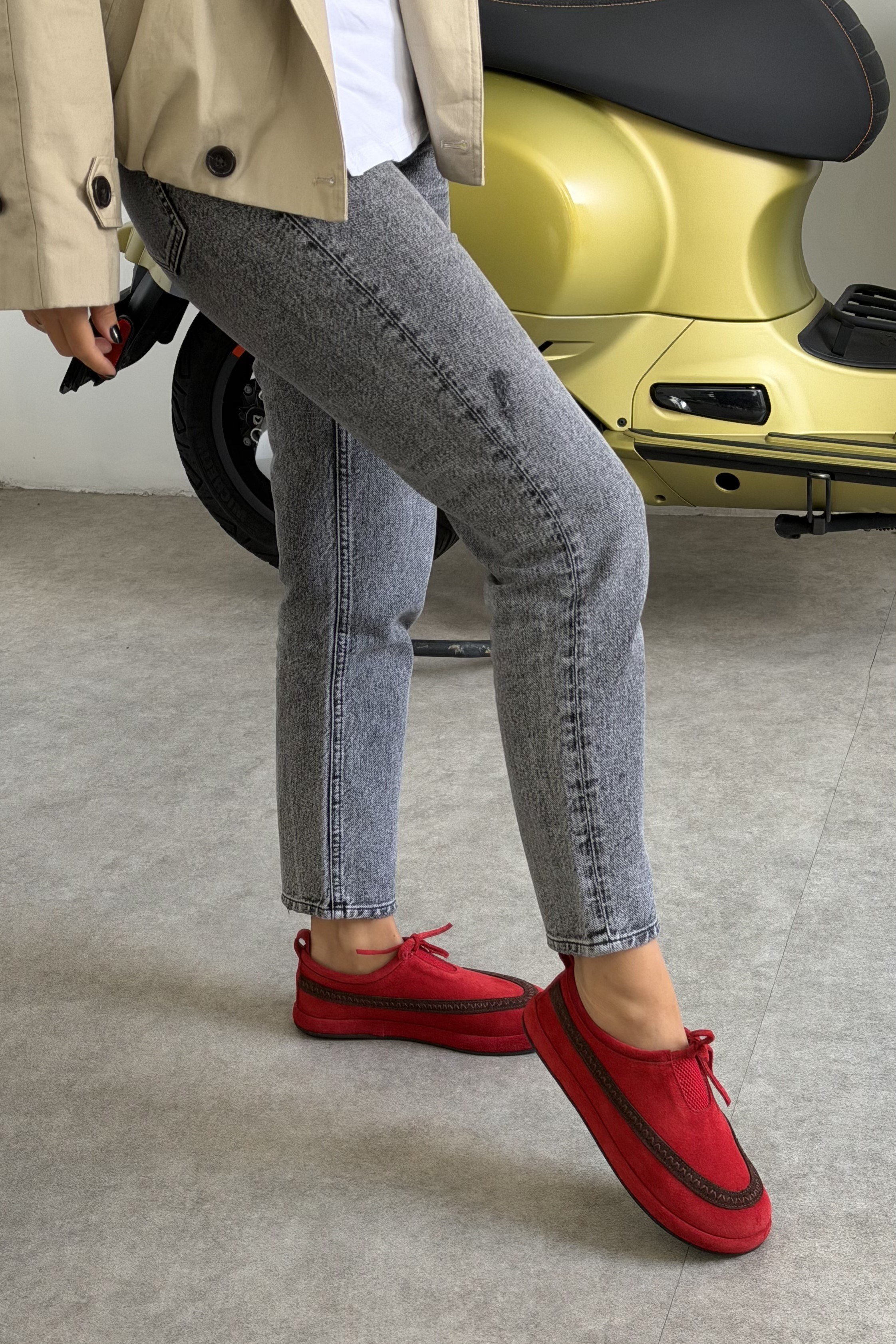 Lotus Kırmızı Süet Hakiki Deri Kadın Loafer Ayakkabı