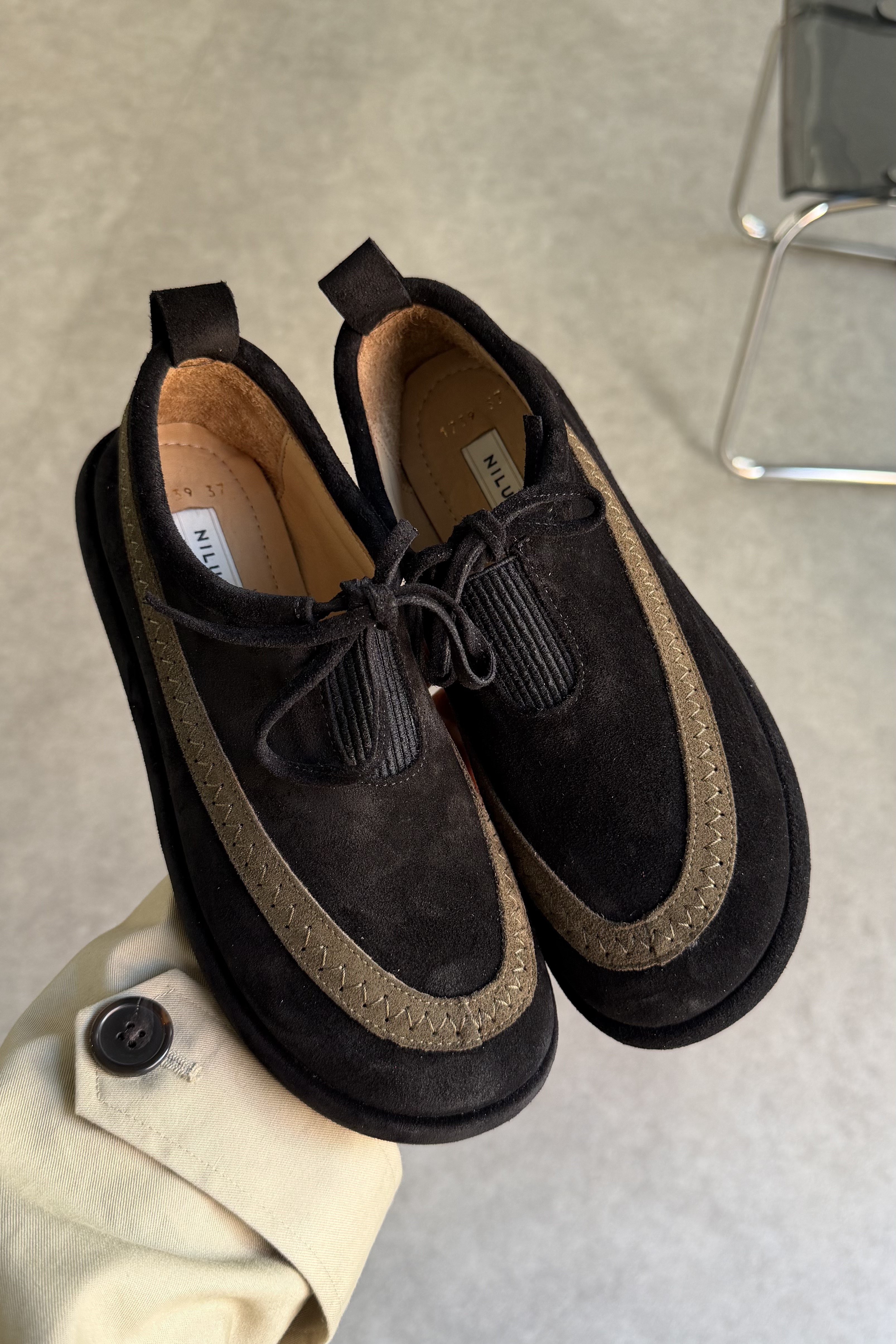 Lotus Siyah Süet Hakiki Deri Kadın Loafer Ayakkabı