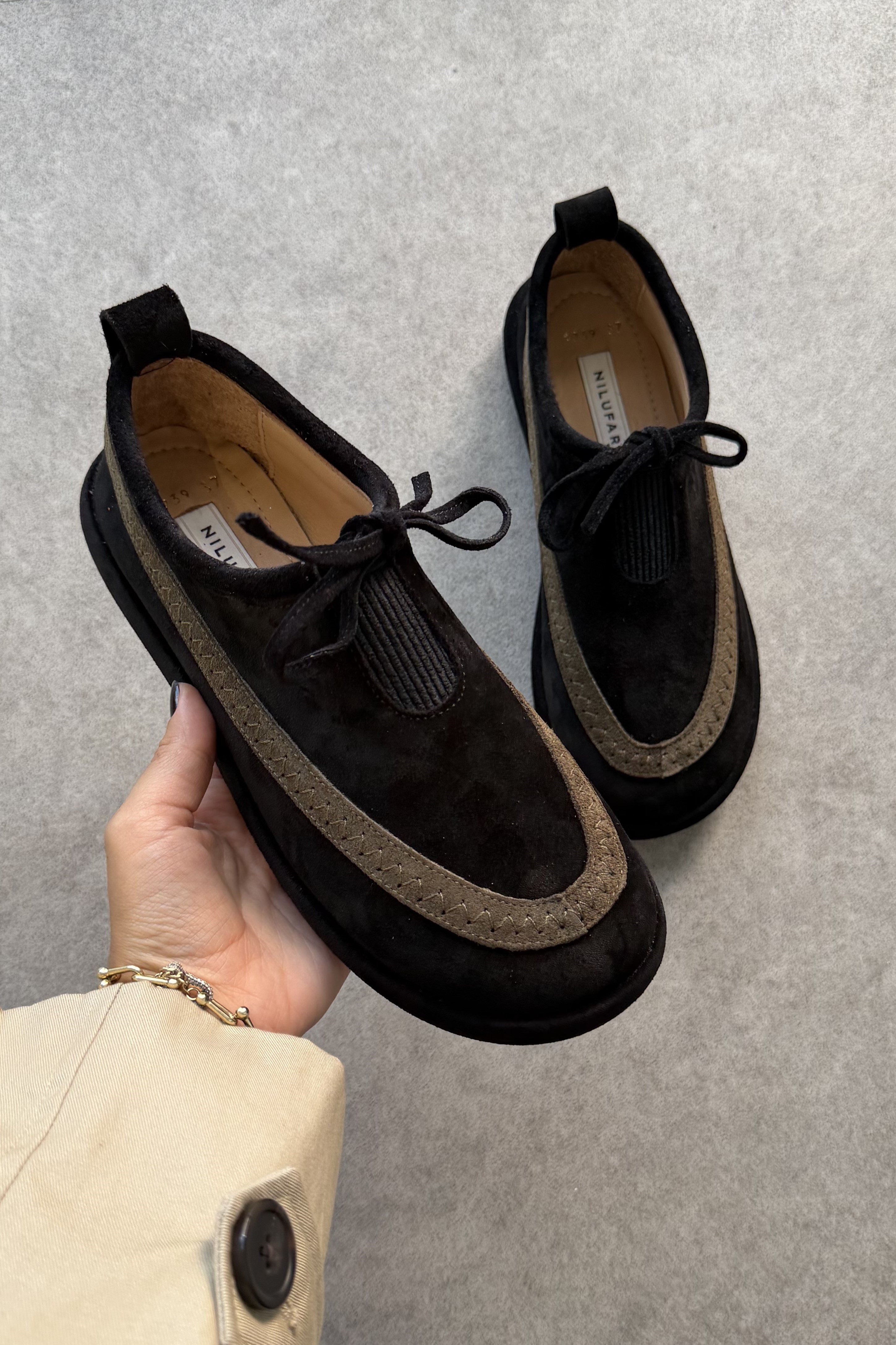 Lotus Siyah Süet Hakiki Deri Kadın Loafer Ayakkabı