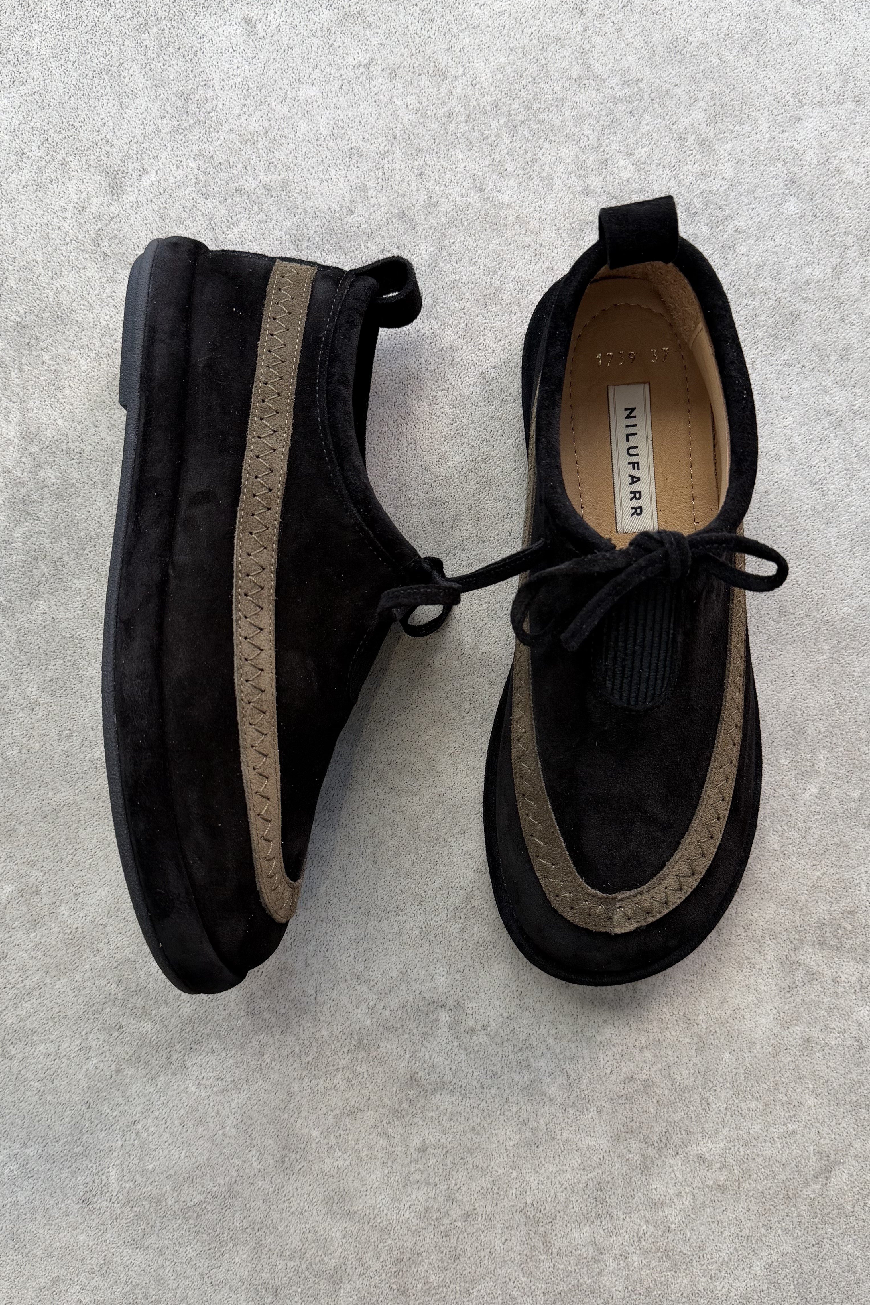 Lotus Siyah Süet Hakiki Deri Kadın Loafer Ayakkabı