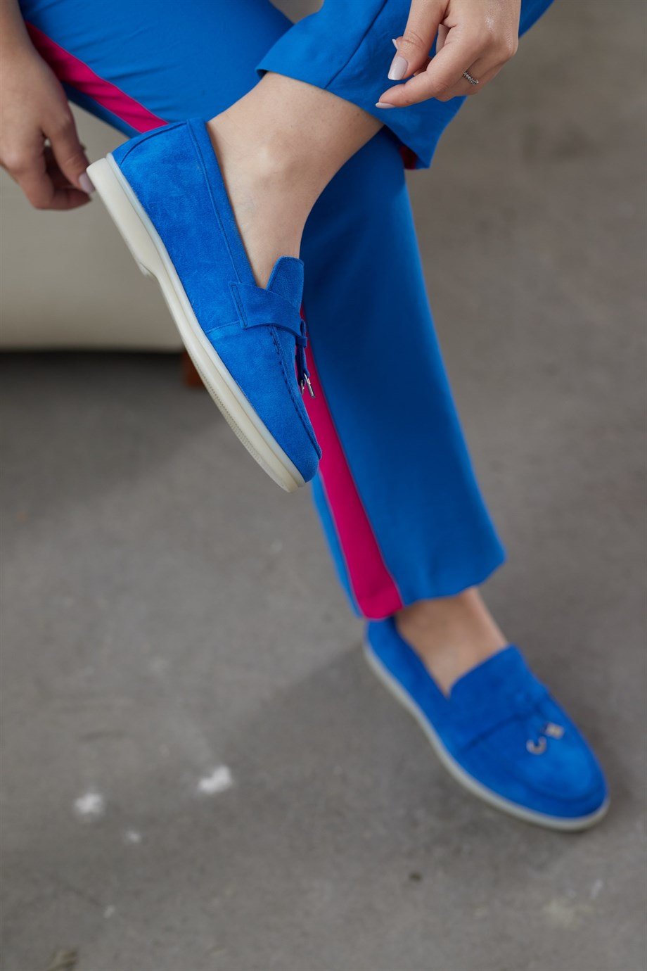 Лоу Женская Замшевая Повседневная Обувь в Цвете Синий Электрик