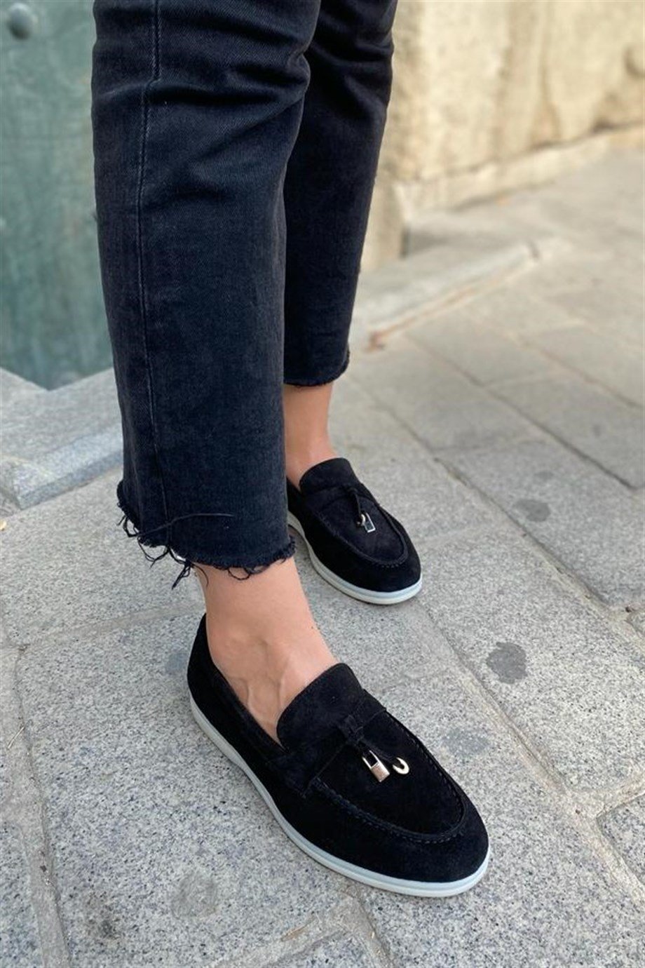 Lou Siyah Hakiki Süet Kadın Casual Ayakkabı